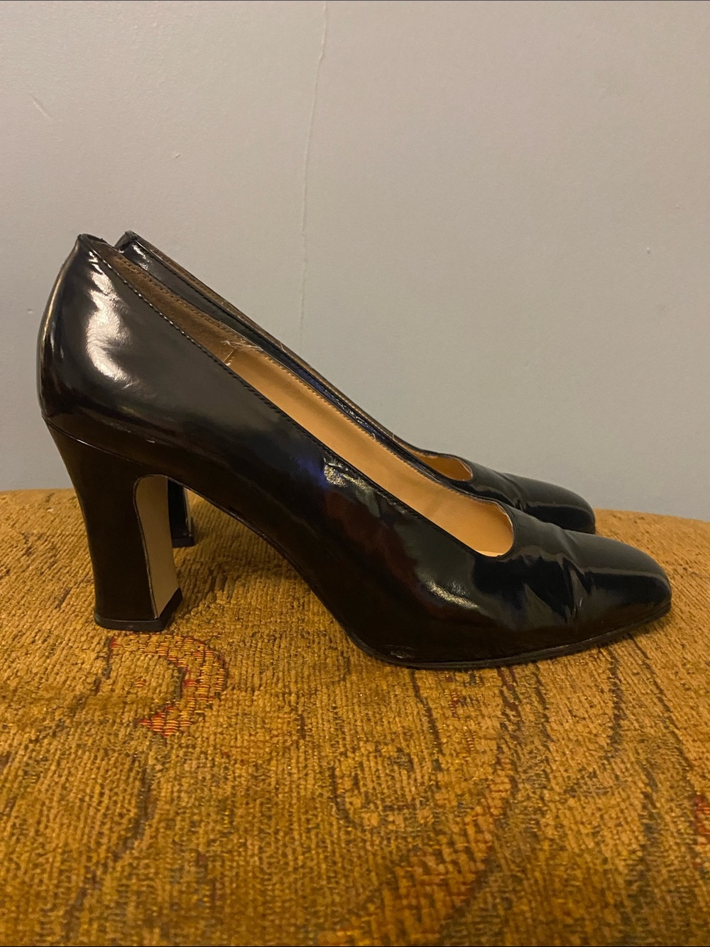 Classic Black Patent Block Heel Pumps